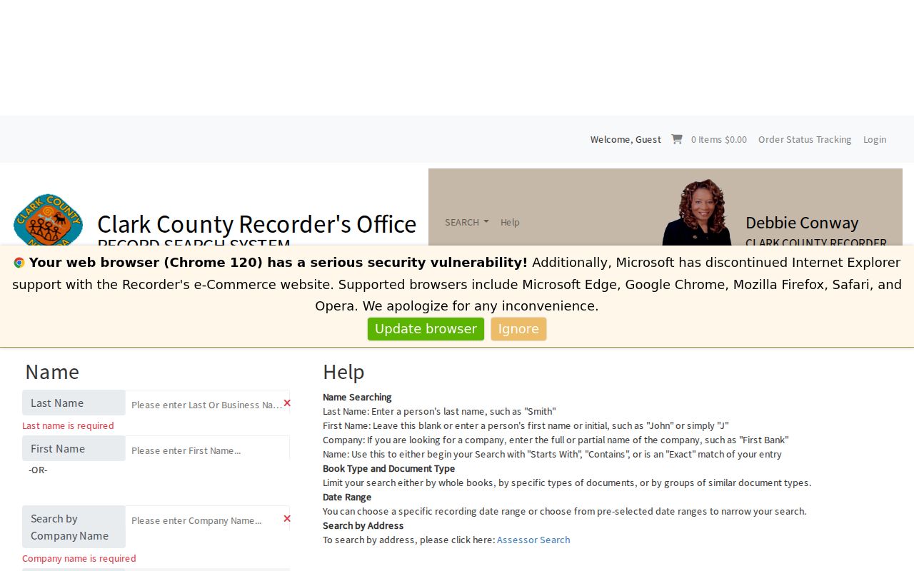 Mesquite people search in the Clark County Recorder name index