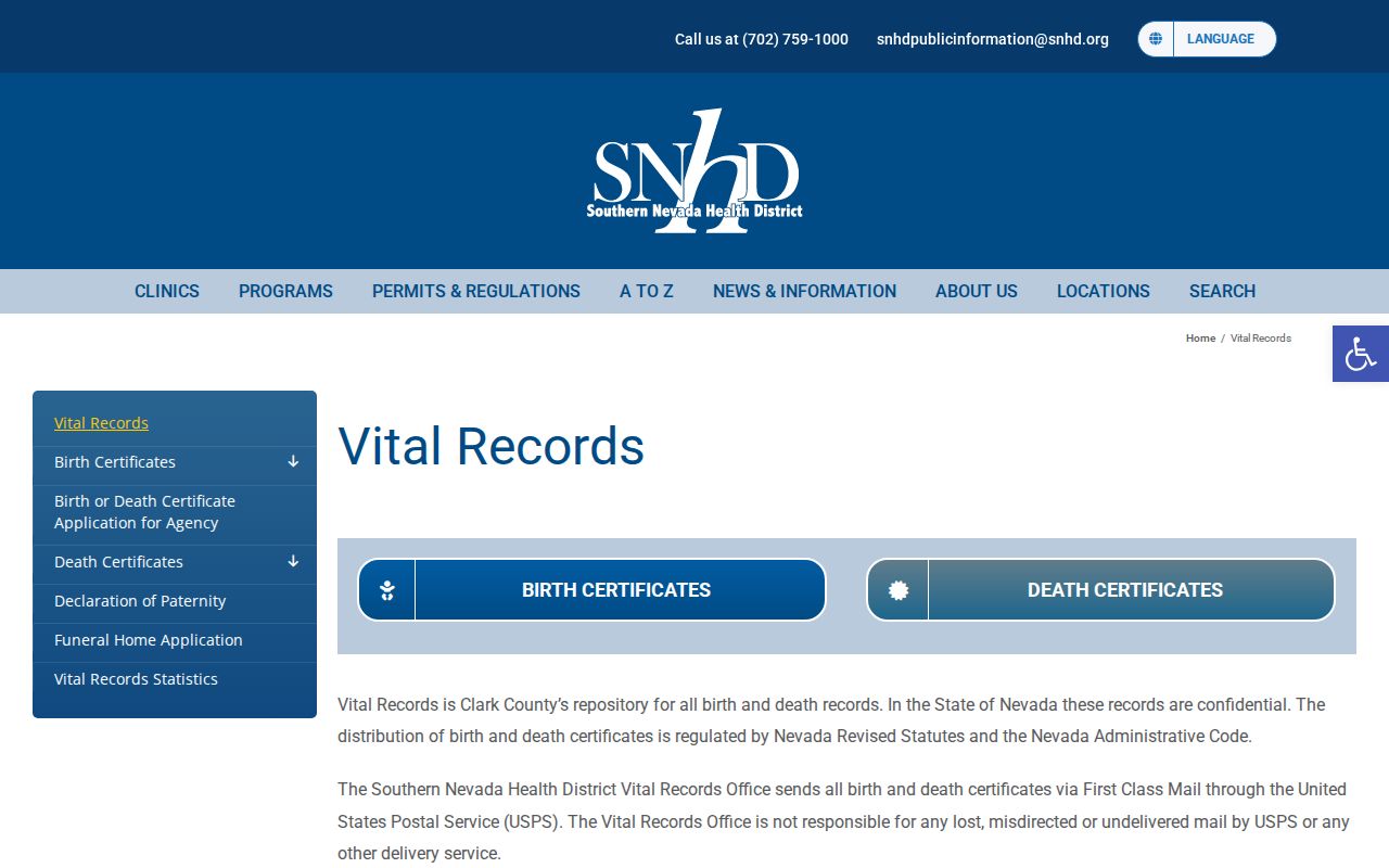 Mesquite open records access through Southern Nevada Health District vital records